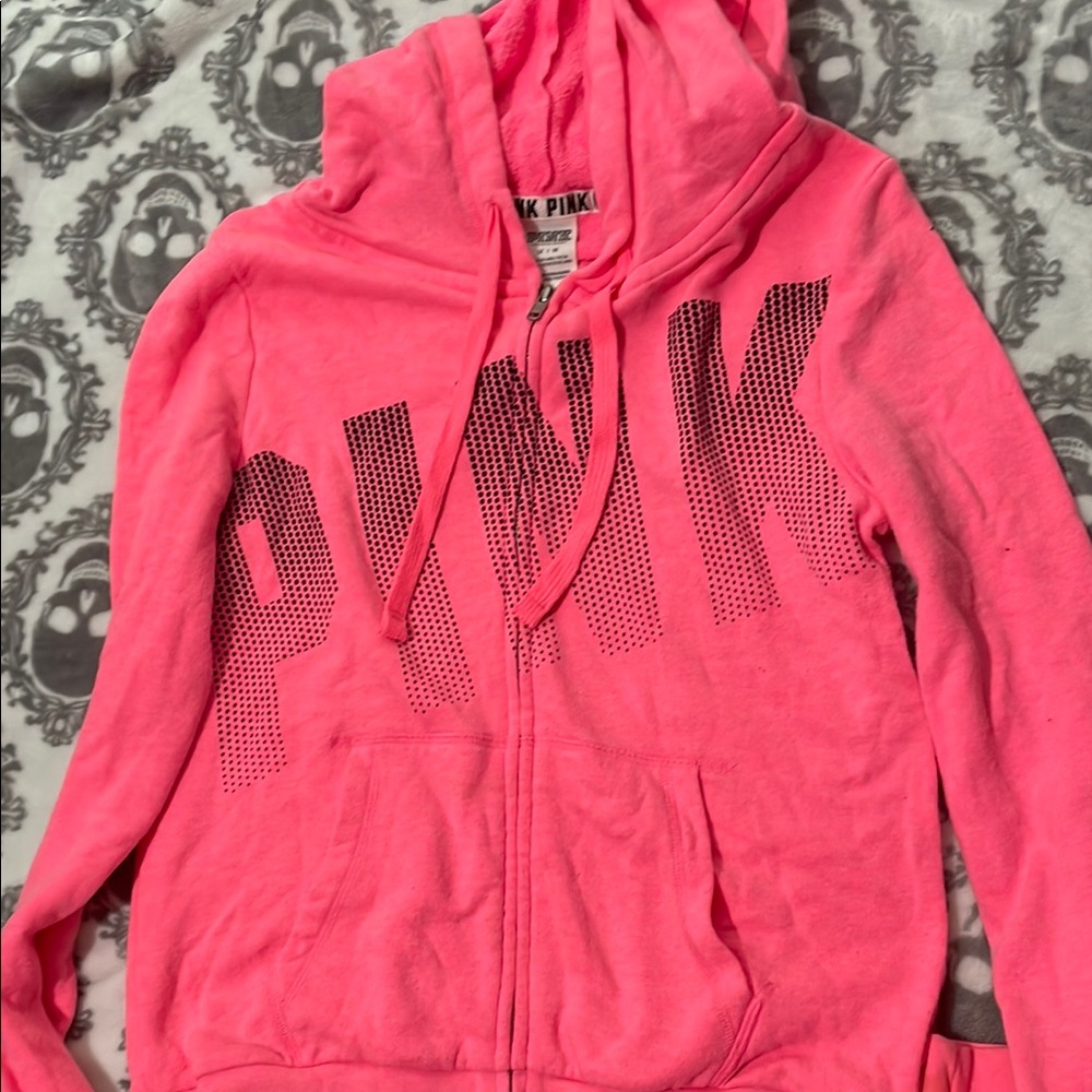 PINK Victoria's Secret Neon Pink Zip-Up Hoodie